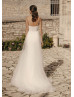 Beaded Spaghetti Straps Ivory Eyelash Lace Tulle Slit Wedding Dress
